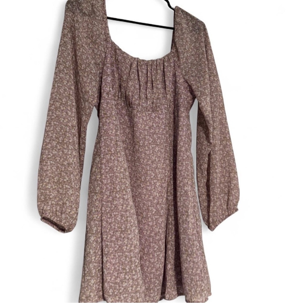 Chic Mauve Floral Long Sleeve Dress